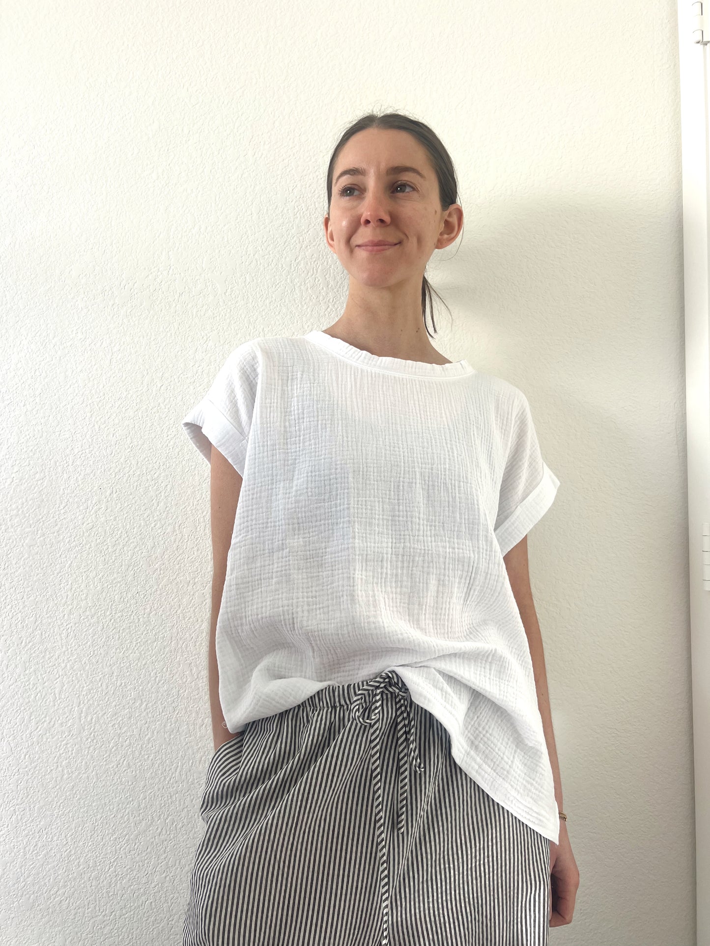 White Cotton Gauze Top