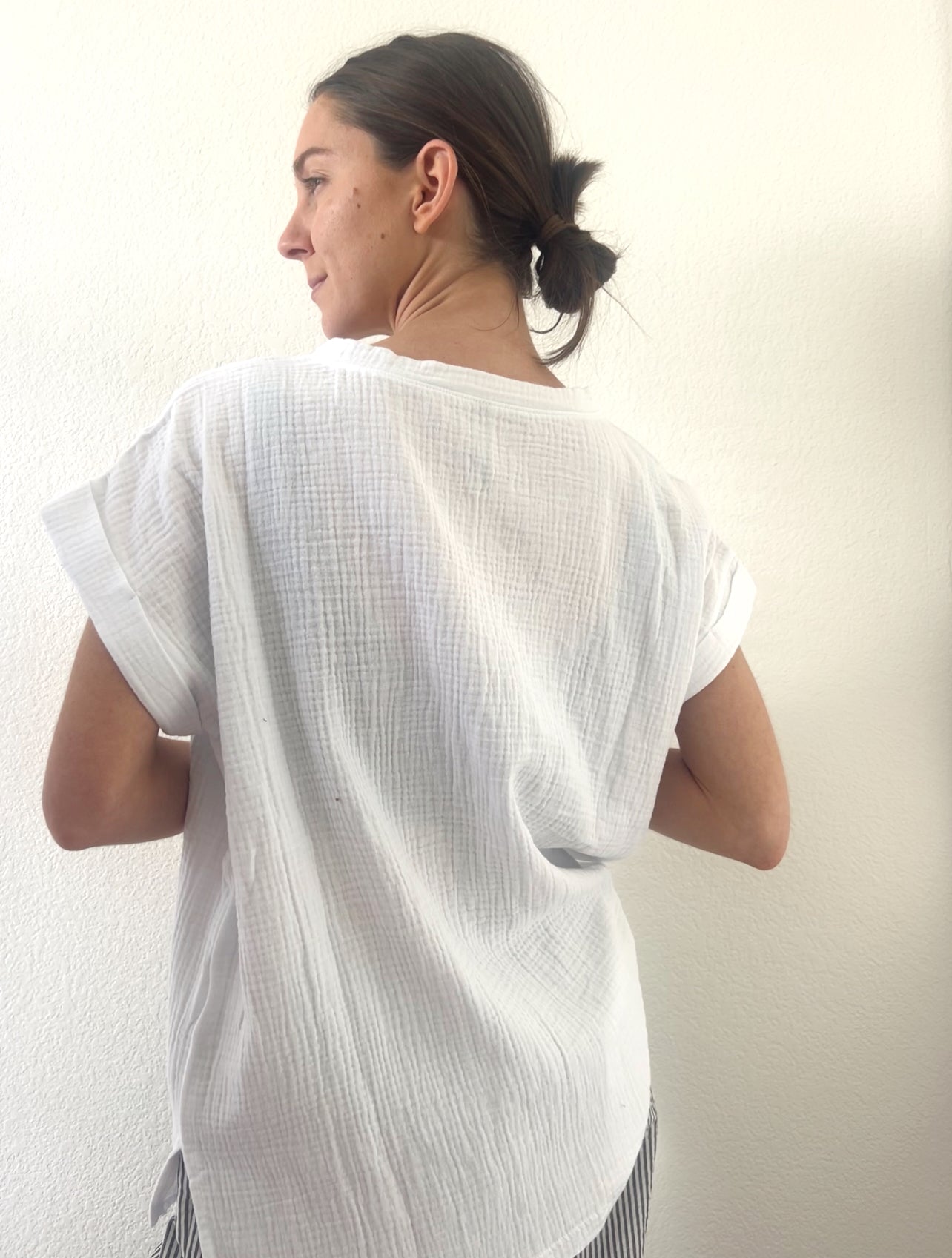 White Cotton Gauze Top