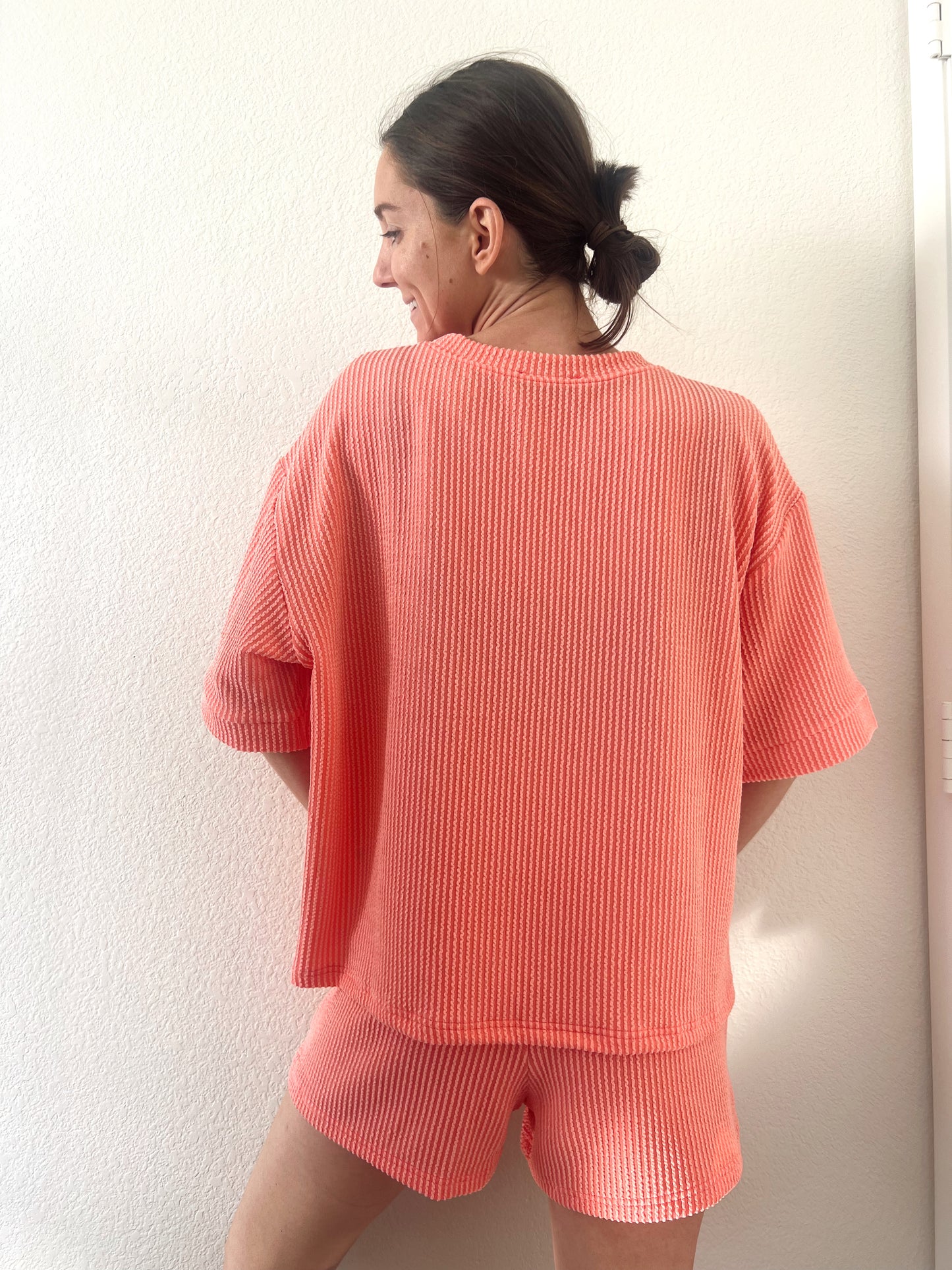 Coral Ribbed Tee & Short Set