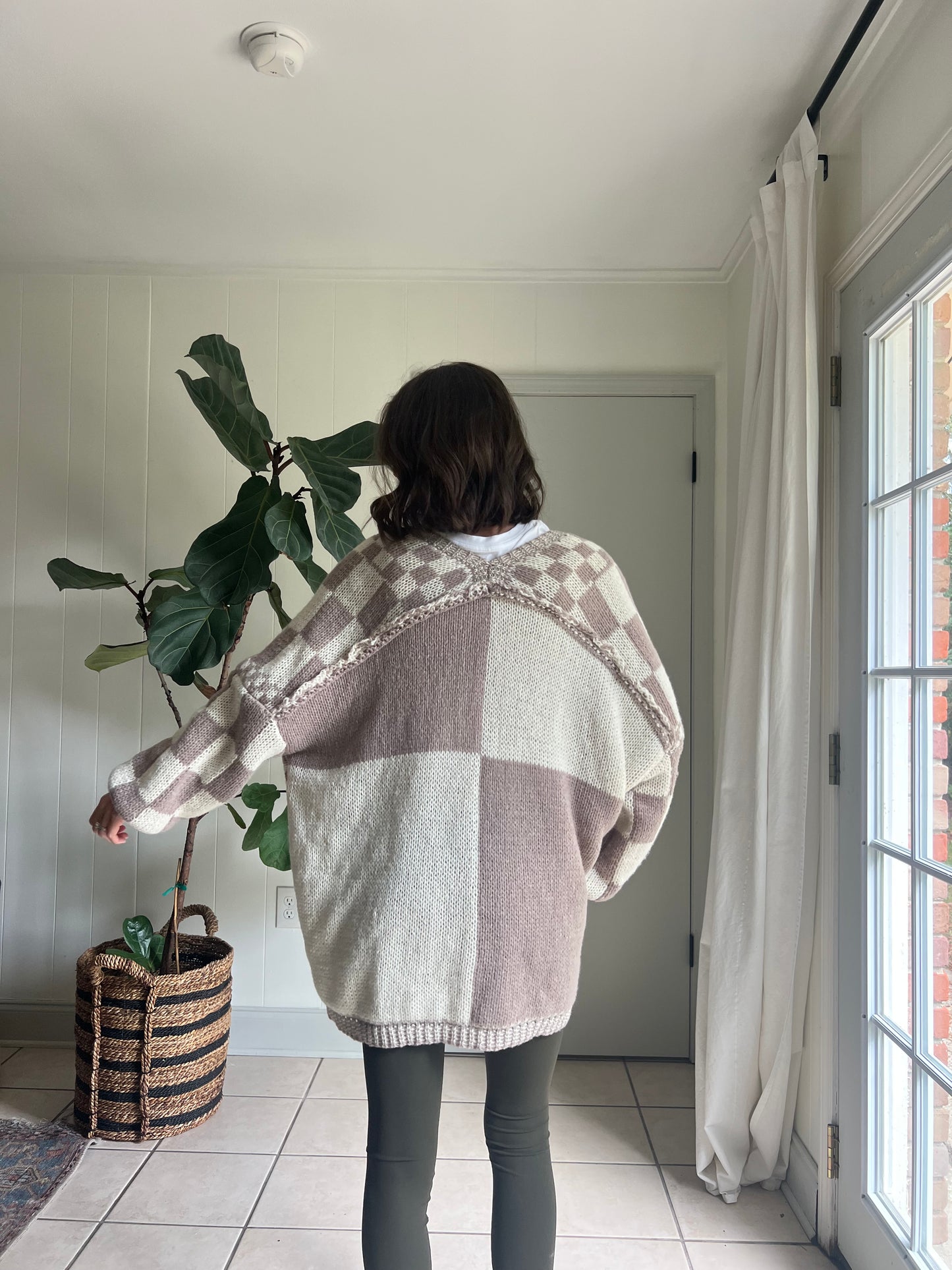 Checkered Open Front  Cardigan