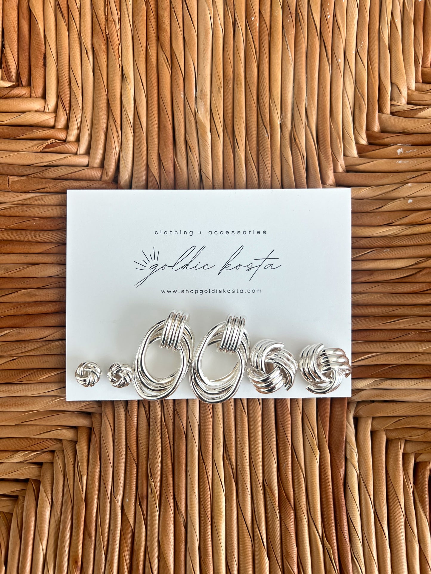 Trio Metal Knot and Hoop Earring Set