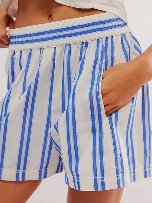 blue white stripe shorts stock