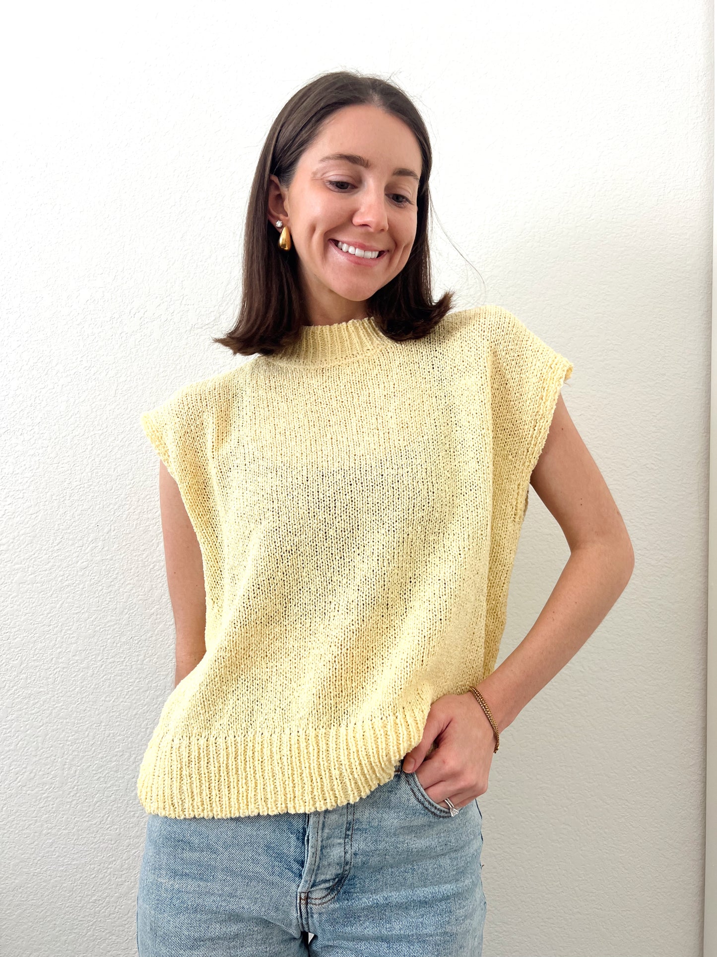 yellow sleeveless sweater tank 